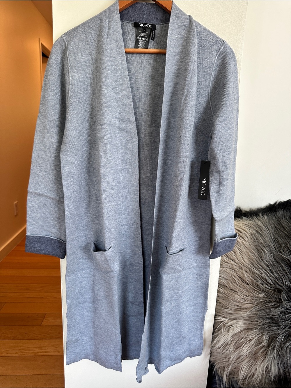 NIC+ZOE Light Gray Open-Front Long Cardigan